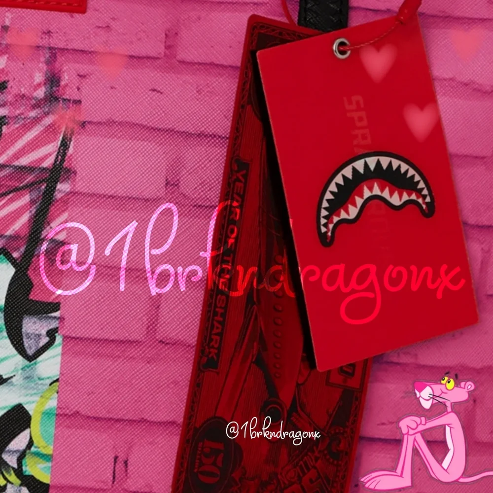 Sprayground Checkered Graffiti Pink Panther Leather  Graphic Tote  NWT - Picture 3 of 16